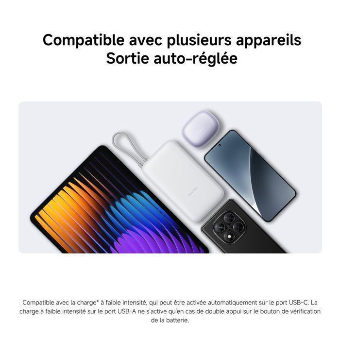 Batterie externe - Xiaomi Power Bank 20000mAh Gris foncé - Câble USB-C intégré - Charge rapide 22,5W - Grande capacité