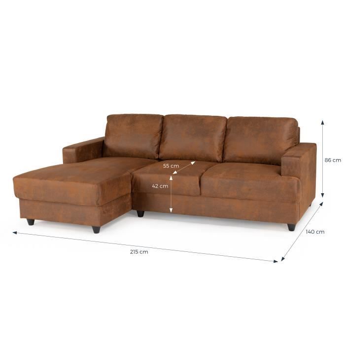 Sofá esquinero izquierdo PAUL, 4 plazas - Tela marrón vintage - Estilo contemporáneo - Ancho 215 x Profundidad 140 cm - Fabricado en Ucrania