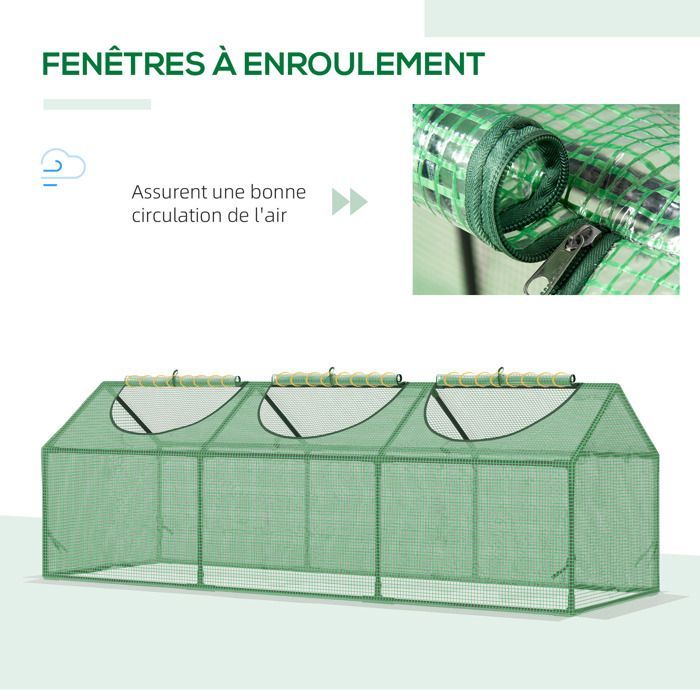 Invernadero de jardín - Outsunny - 3 ventanas - cubierta de PE de alta densidad 140 g/m² - estructura de acero - 180 x 60 x 60 cm - verde oscuro