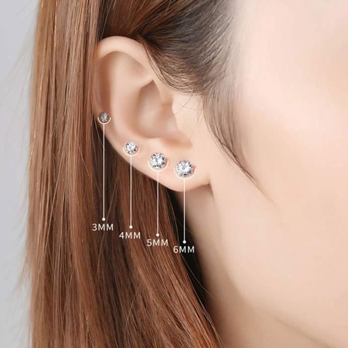 Earrings - BIGILANTUH - Set of 4 - Cubic Zirconia - Hypoallergenic - Diameter 3/4/5/6mm