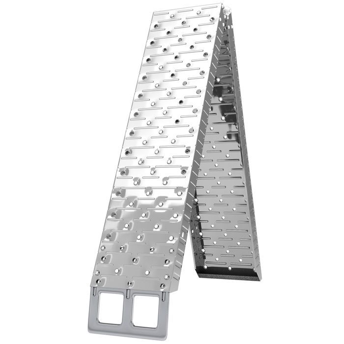 Rampa de carga plegable y antideslizante para motocicletas con correa de seguridad, de acero, color plata.
