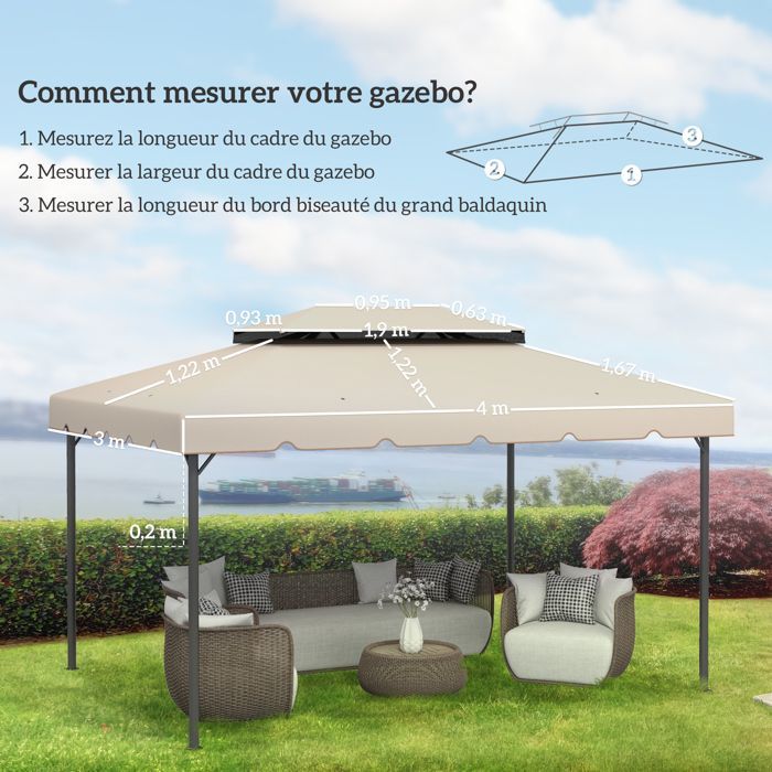 Outsunny - Vervangend dakzeil voor tuinpaviljoen - Polyester - 400x300cm - Beige