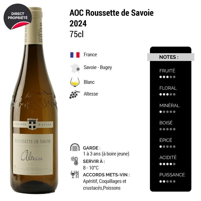 Philippe e Sylvain Ravier Roussette de Savoie Altesse 2024 - Vinho Branco de Savoie - Bugey (6x75cl)