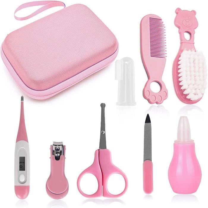 Trousse de Soin Bébé 8pcs Professionnel Trousse de Toilette Bebe Kit Soin Naissance Bebe avec Sac Transport Kit TROUSSE DE MANUCURE