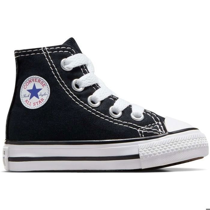 Converse Chuck Taylor All Star - Sneaker alta unisex per neonati, nera, in tessuto, con lacci