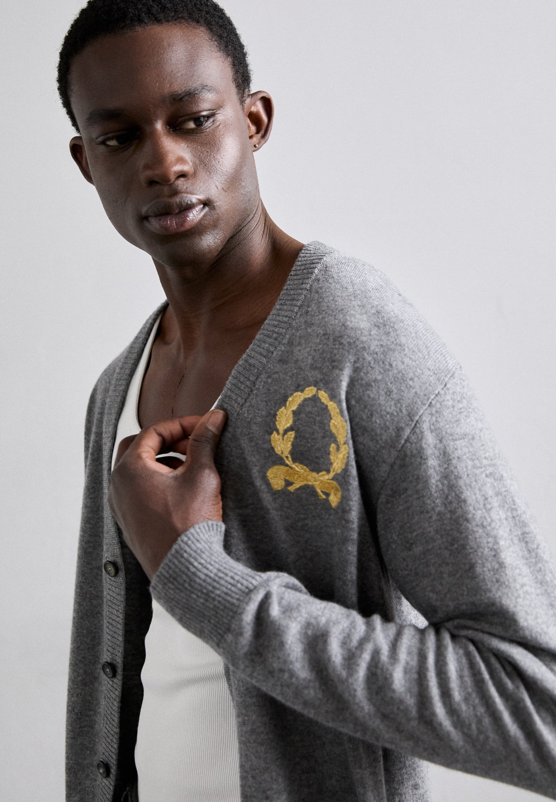 Cardigan con emblema corona di alloro Moschino - grigio