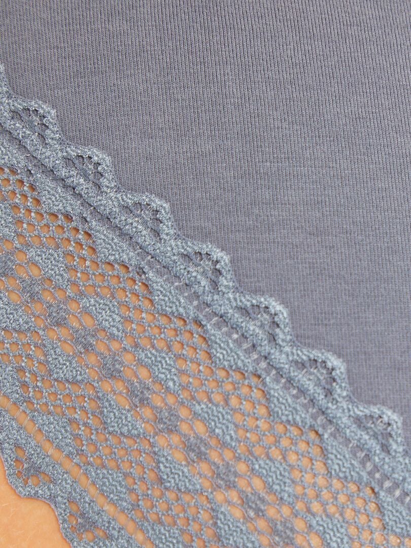 Set van 3 katoenen kanten slipjes - BLAUW