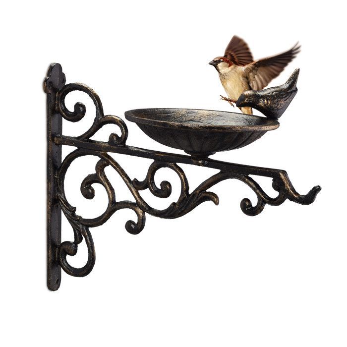 Relaxdays Abreuvoir en fonte pour mur, bain vintage , oiseaux sauvages déco jardin HxlxP: 24x28x14cm,bronze
