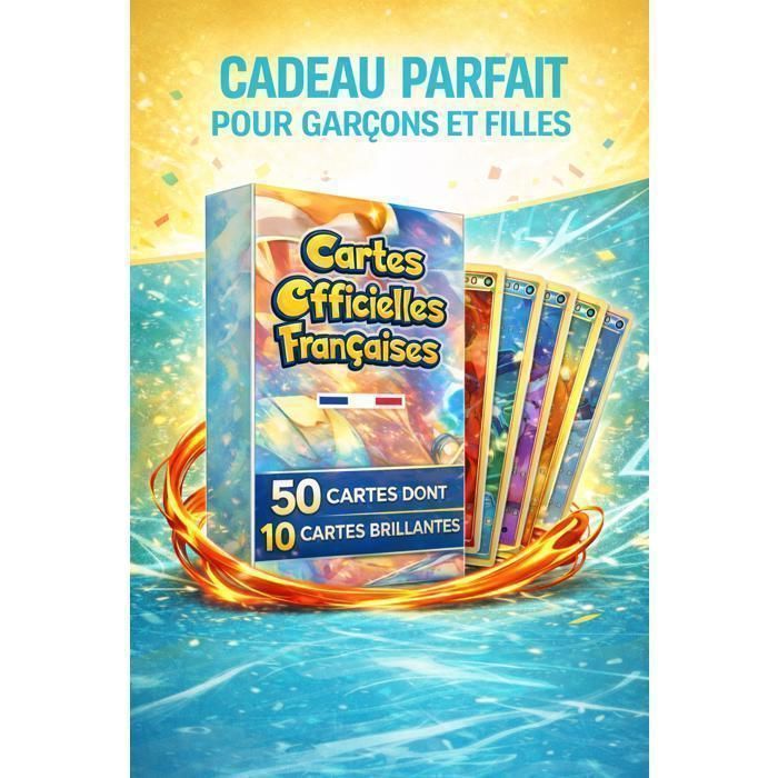 Lot de 50 Cartes Pokémon Françaises Neuves et Officielles - Comprend 10 Cartes Brillantes + 1 Ultra-rare  / sans Double