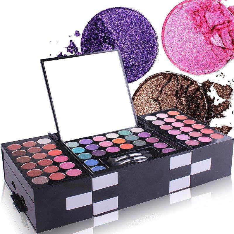 Conjunto de maquiagem com 142 cores, paleta de sombras matte e com glitter, blush profissional, pó para sobrancelhas e pincéis. Kit de maquiagem completo para presente.