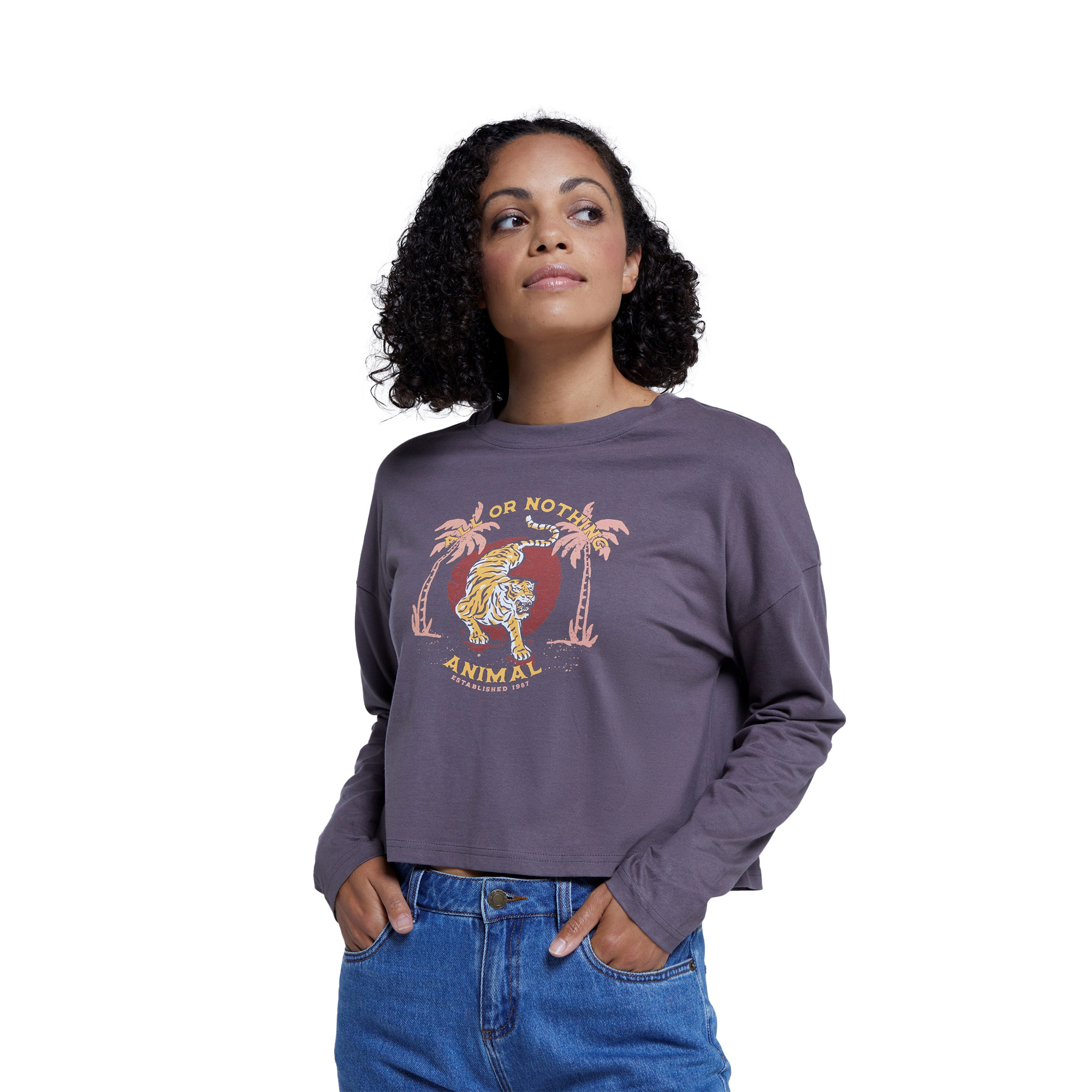 T-shirt med dyremotiv og lilje