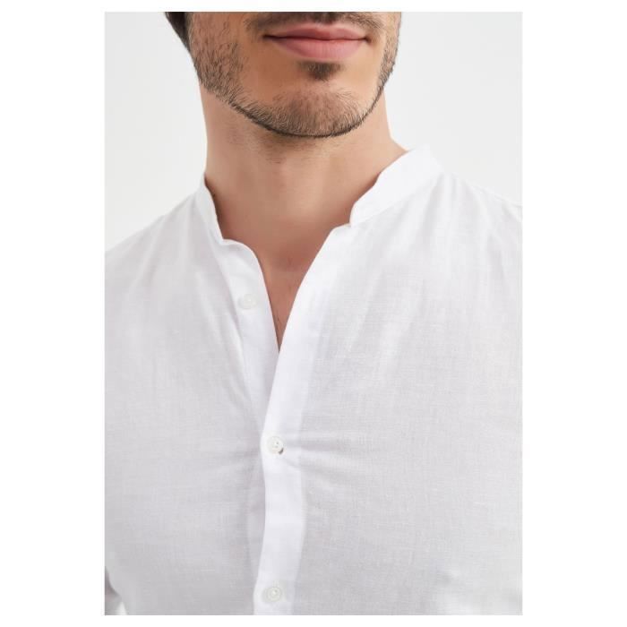 Camisa - KEBELLO - Gola mandarim - Branca - 100% Linho - Mangas compridas - Fácil de passar