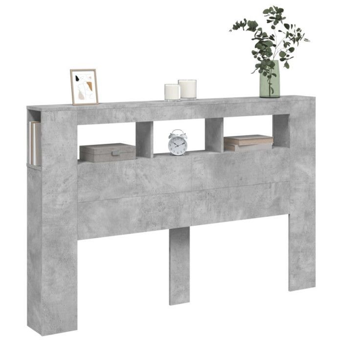 vidaXL Tête de Lit à LED, Tête de Cadre de Lit, Accessoire de Lit Double, Meuble de Chambre à Coucher Maison Intérieur, Gris 837354