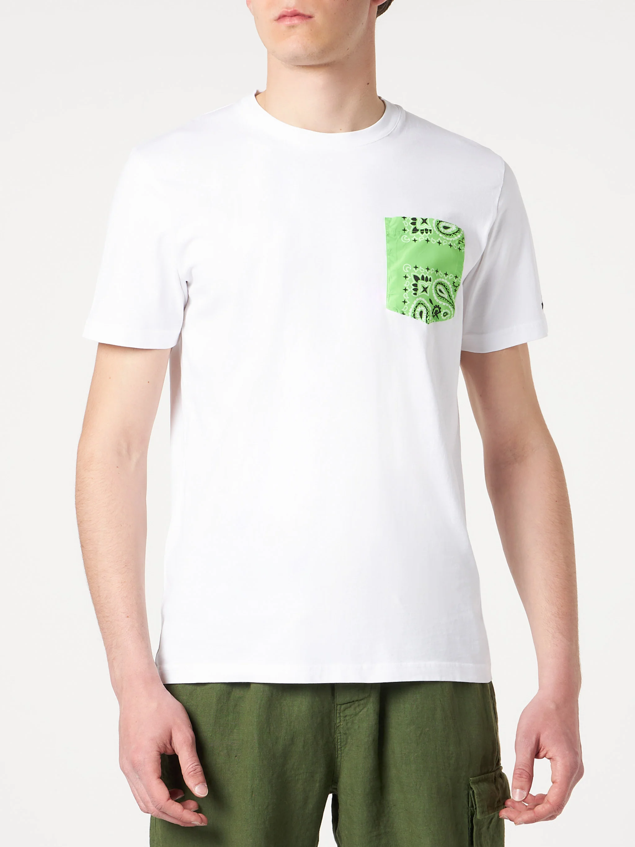 T-shirt en coton pour homme avec poche bandana verte