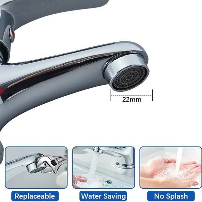 Robinet Salle de Bain Chromé,Mitigeur lavabo avec L'eau Chaud et Froid,en Laiton,Finition Chrome