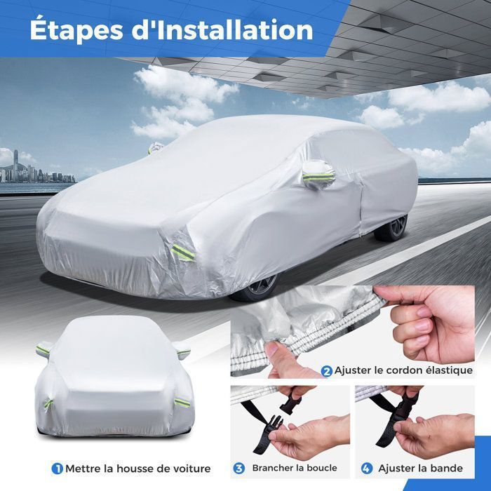 Funda para coche de exterior COSTWAY, con puerta con cremallera, tiras reflectantes y bolsa de almacenamiento, no superior a 431 cm.