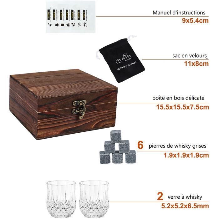 Conjunto de 6 pedras de uísque WOVTE, pedras de granito natural para resfriar uísque e elegante caixa de madeira, cubos de gelo.