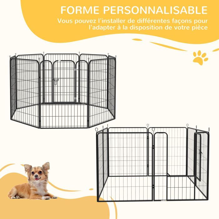 Parque de lujo PawHut - Estructura modular de acero con revestimiento epoxi y puerta con cerradura para perros, conejos y roedores - Acero - 80x100cm - Negro