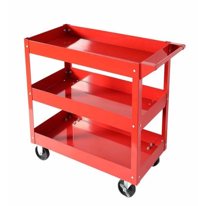 Workshop trolley with 3 shelves on wheels - DOMAC - Red