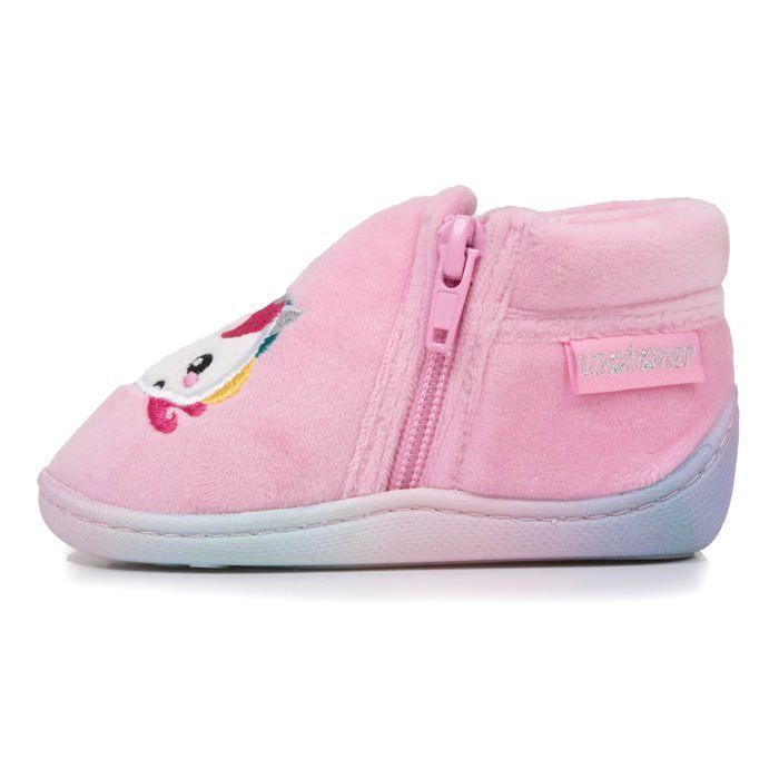 Pantuflas Isotoner con cremallera, fáciles de poner, buen soporte para el pie, suela antideslizante, color rosa para niña.