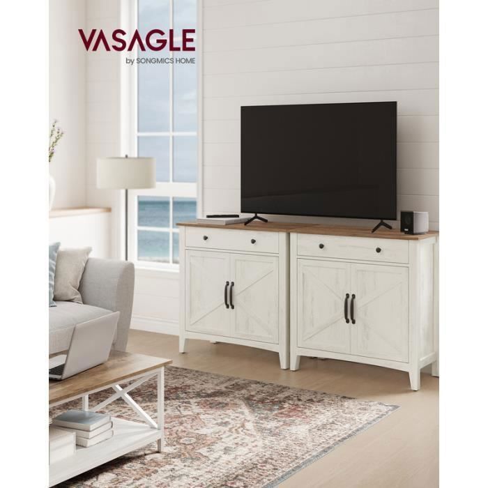 VASAGLE Sideboard, Aufbewahrungsmöbel mit Schublade, Türen und verstellbarem Einlegeboden, 40 x 80 x 80 cm, Rustikales Weiß und Honigbraun