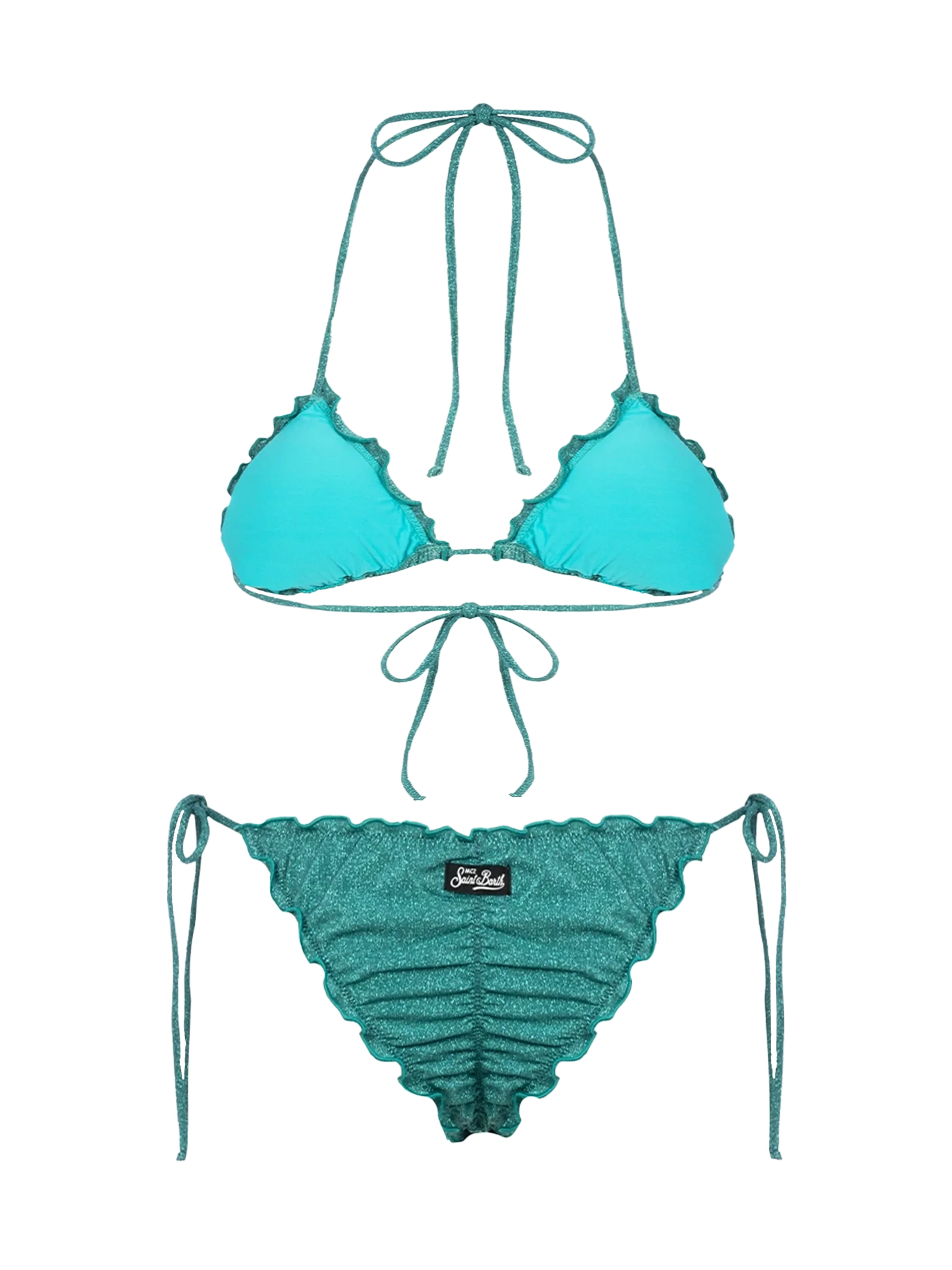 Sagittarius Mia Klassieke driehoekige bikini voor dames in aquagroen lurex