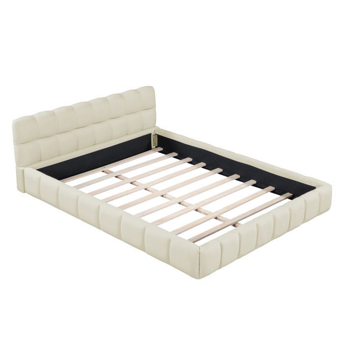 Lit Double - Design Moderne - 160x200cm - Tête de Lit Capitonnée - Sommier Intégré Résistant