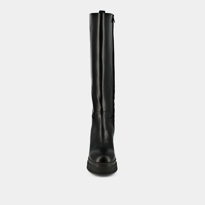 Bottes hautes à plateformes  en cuir glacé noir