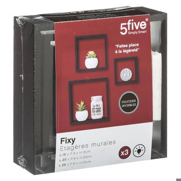 Set of 3 small Fixy cube shelves - Different sizes - Black