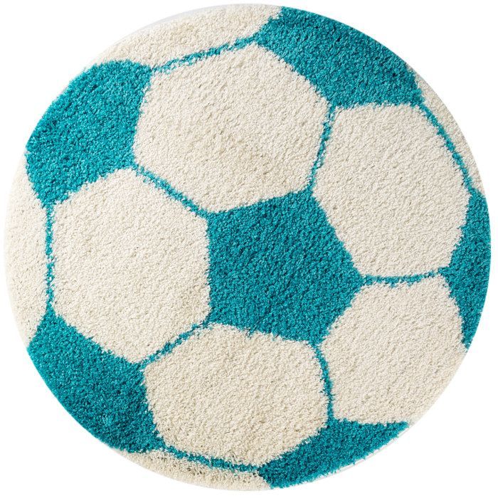 Carpetsale24 Tapis enfant rond bleu blanc forme football tapis à poils longs pour chambre d'enfant taille 120 cm rond