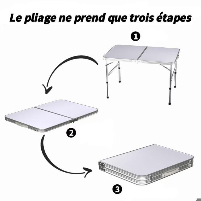 Portable folding aluminum camping table, 90cm wide, rectangular picnic table for kitchen and catering