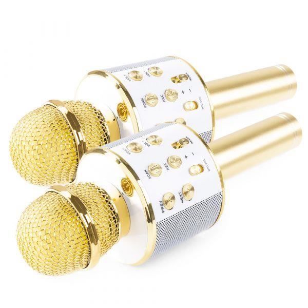 Kit microfono karaoke wireless Bluetooth MAX con due microfoni - Oro - KM01 - Per adulti - Per esterni