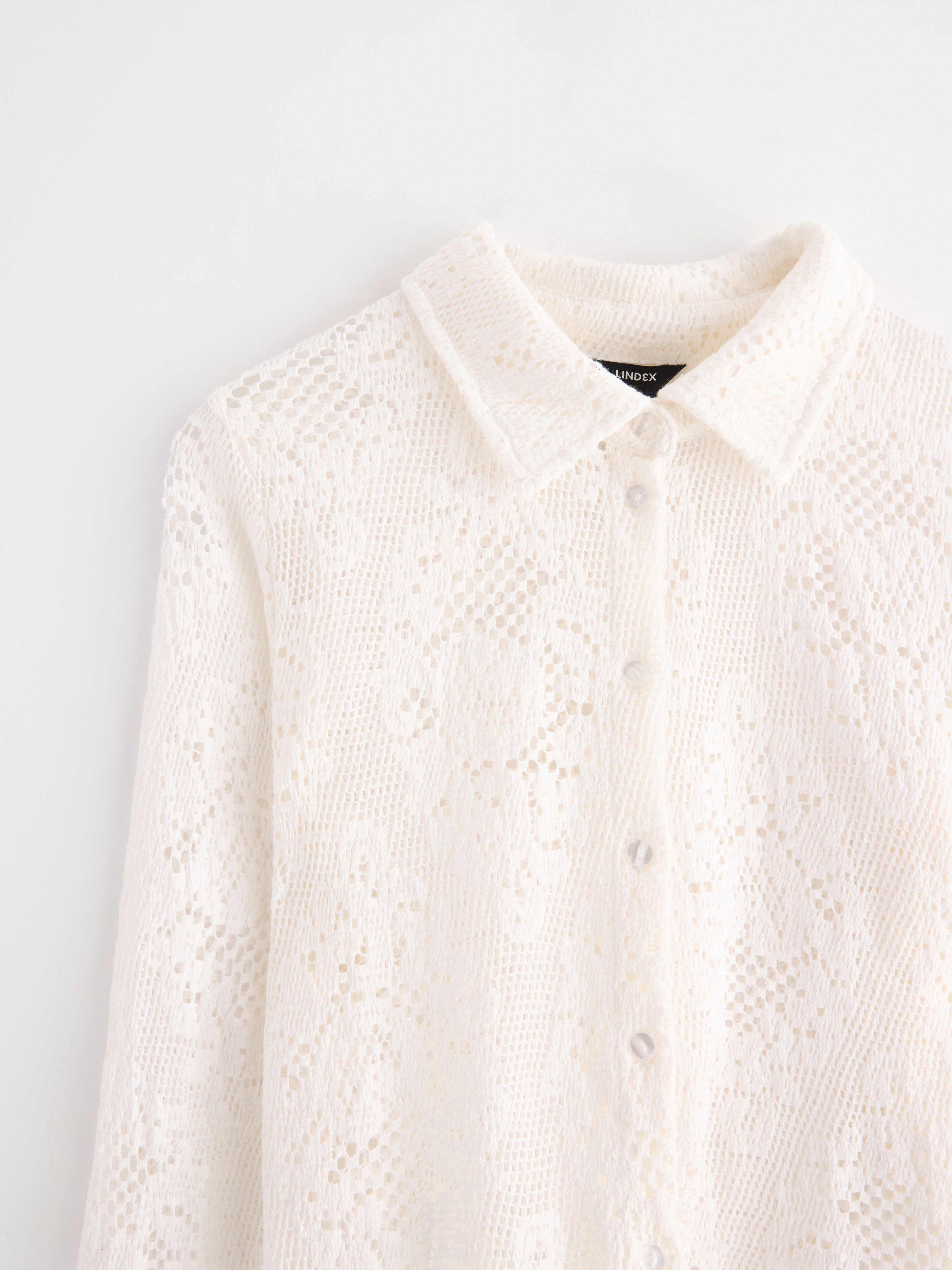 Camisa de malha com detalhes em renda Off White