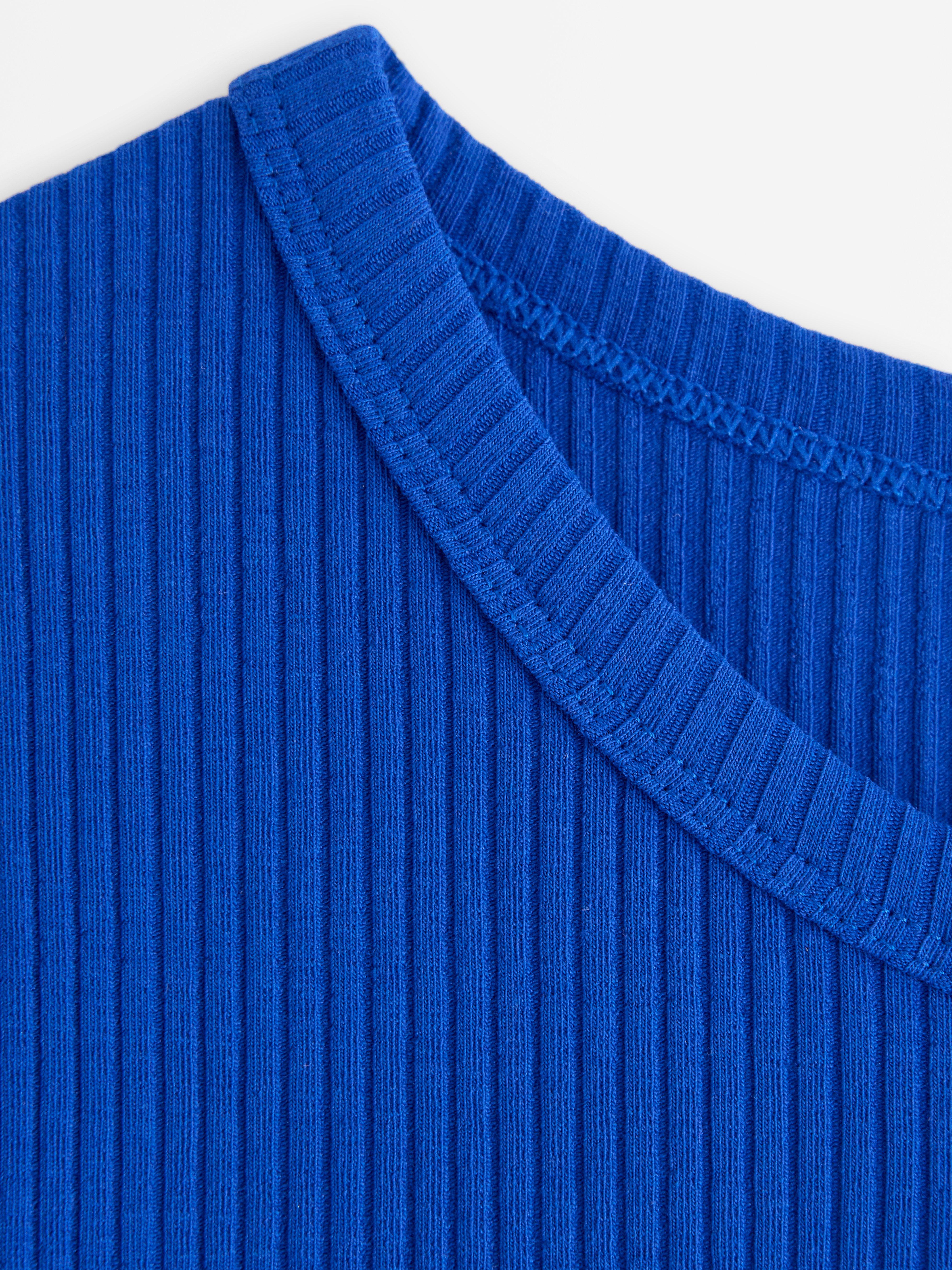 Ribbad kortärmad topp Blue