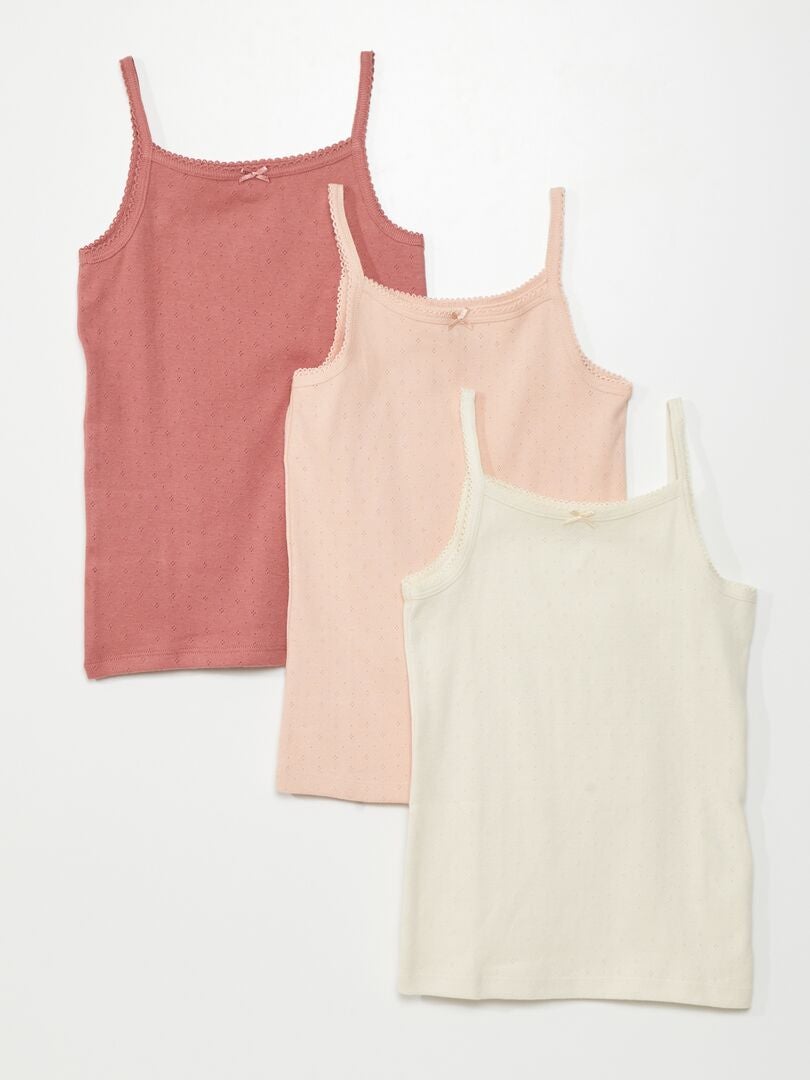 Set van 3 Pointelle gebreide tanktops - ROZE