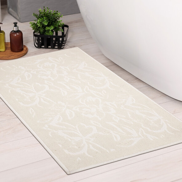 Badematte Flower, 60 x 100 cm, weiß