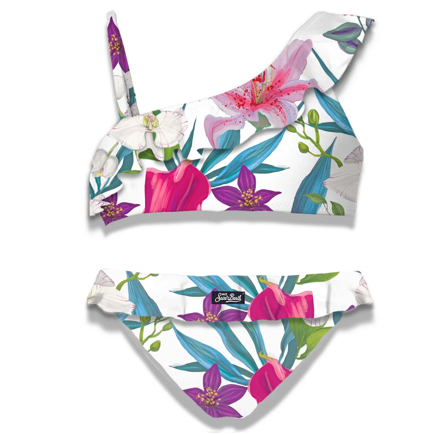 Bikini met één schouderband en ruches voor meisjes