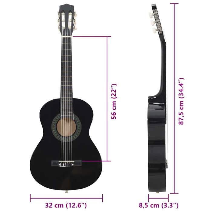 Guitarra clásica vidaXL para principiantes y niños, negra, 1/2, 34