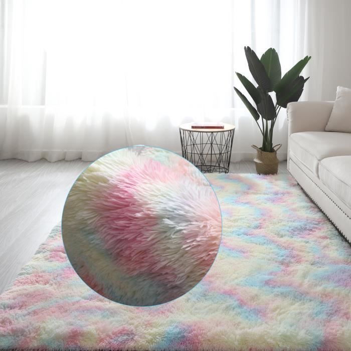 Alfombra de pelo largo arcoíris para sala de estar, 160x230cm - Alfombra de mesilla de noche, alfombra de pelo largo para dormitorio, sala de estar, dormitorio, sofá.