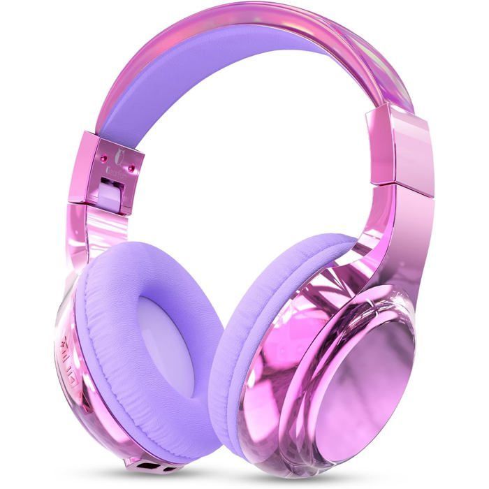 Auriculares inalámbricos infantiles, metálicos, Bluetooth 5.3, micrófono incorporado, plegables, para niñas, niños, adolescentes, iPad, PC, tablet (morado)