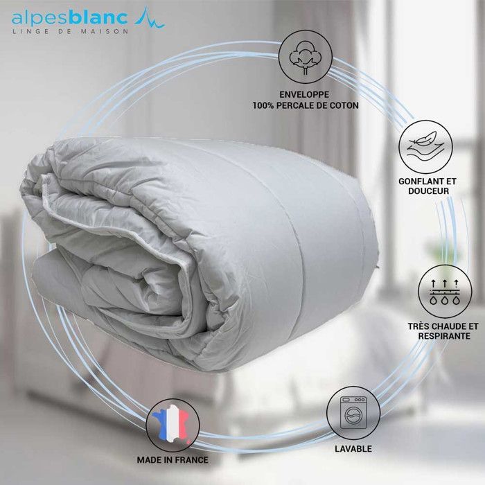 Edredón de invierno súper cálido de 500 g/m² 220x240 cm - Relleno de fibra hueca sintética - Fabricado en Francia