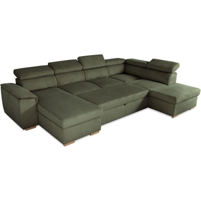 DAYTONA 5-6 seater panoramic corner sofa bed - Khaki corduroy - With storage - W 326 x H 94 x D 216 cm