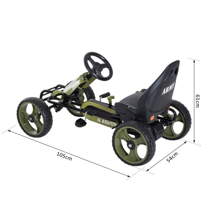 Pedal go-kart - children's vehicle - HOMCOM - adjustable seat, manual brake, EVA wheels - steel - green and black