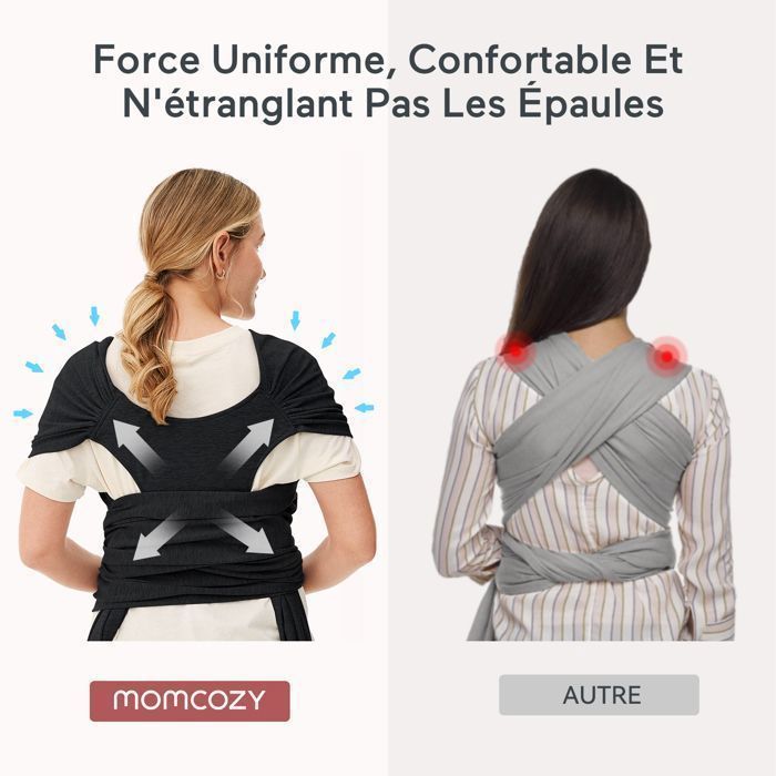 DOCCMIK Momcozy Echarpe de Portage Bebe pour les Nouveau-ns Jusqu 50 lb noir ECHARPE DE PORTAGE