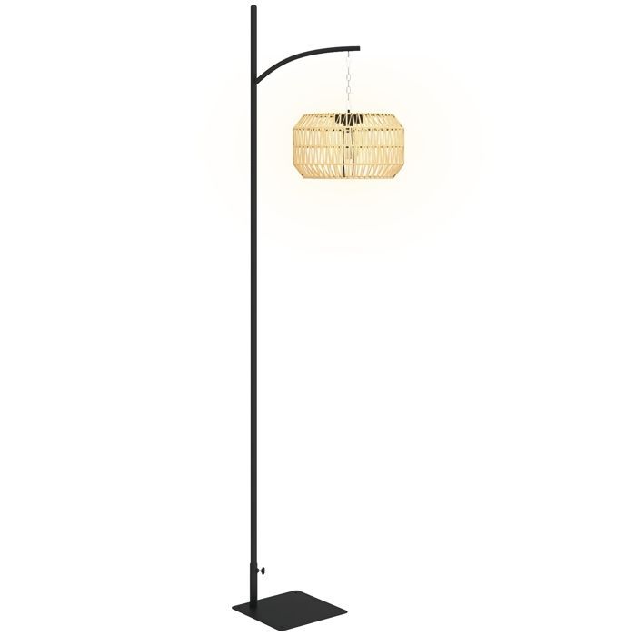 Lámpara de pie solar para exteriores Outsunny - estilo bohemio - sensor de luz, encendido automático - resina tejida - 178 cm - amarilla