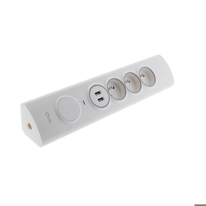 Multiprise d'angle 3P 16A + 1P 16A latérale + 2 USB parafoudre à câbler - Blanc - Otio