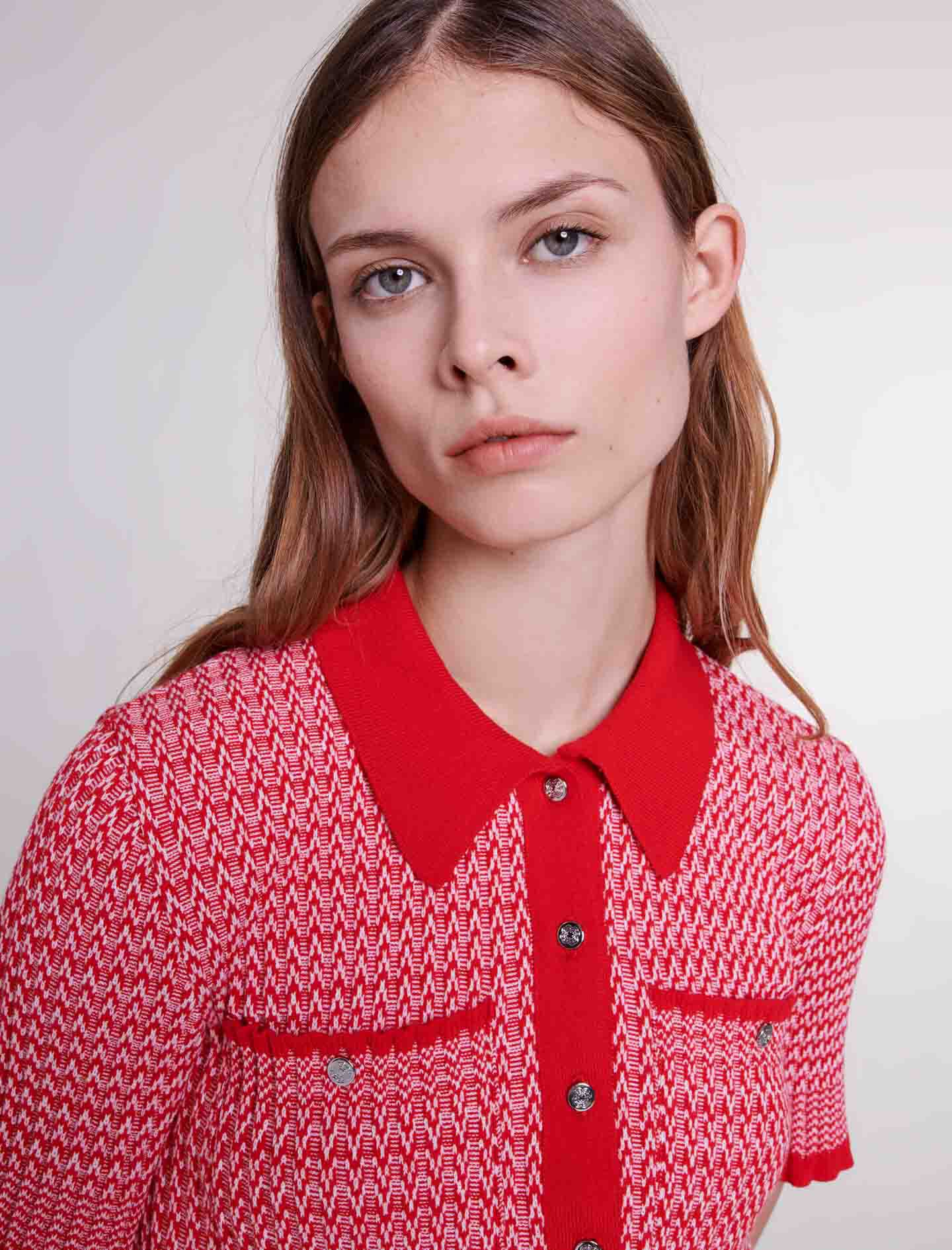 Korte poloshirt met visgraatpatroon - Rood