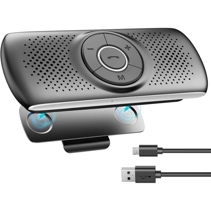 Kit Mains Libres pour Voiture Bluetooth 5.0 Haut-Parleur Micro Intégré avec Clip Support du GPS