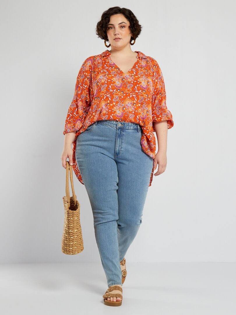 Calça jeans slim de cintura alta - tamanho 32 - azul