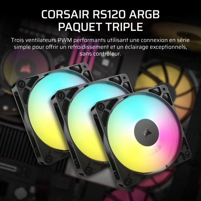 Set van 3 120mm ARGB-ventilatoren - CORSAIR - RS120 - Uitzonderlijke koeling en dynamische lichteffecten
